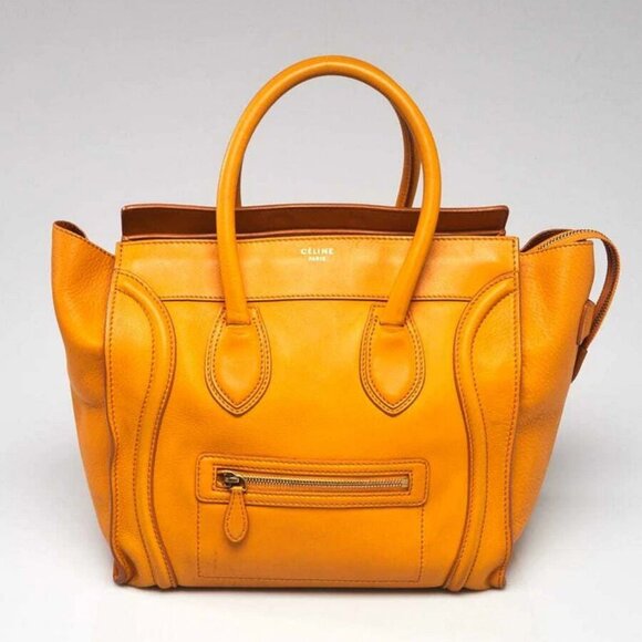 Celine Yellow Calfskin Leather Mini Luggage Tote Bag - Picture 1 of 12
